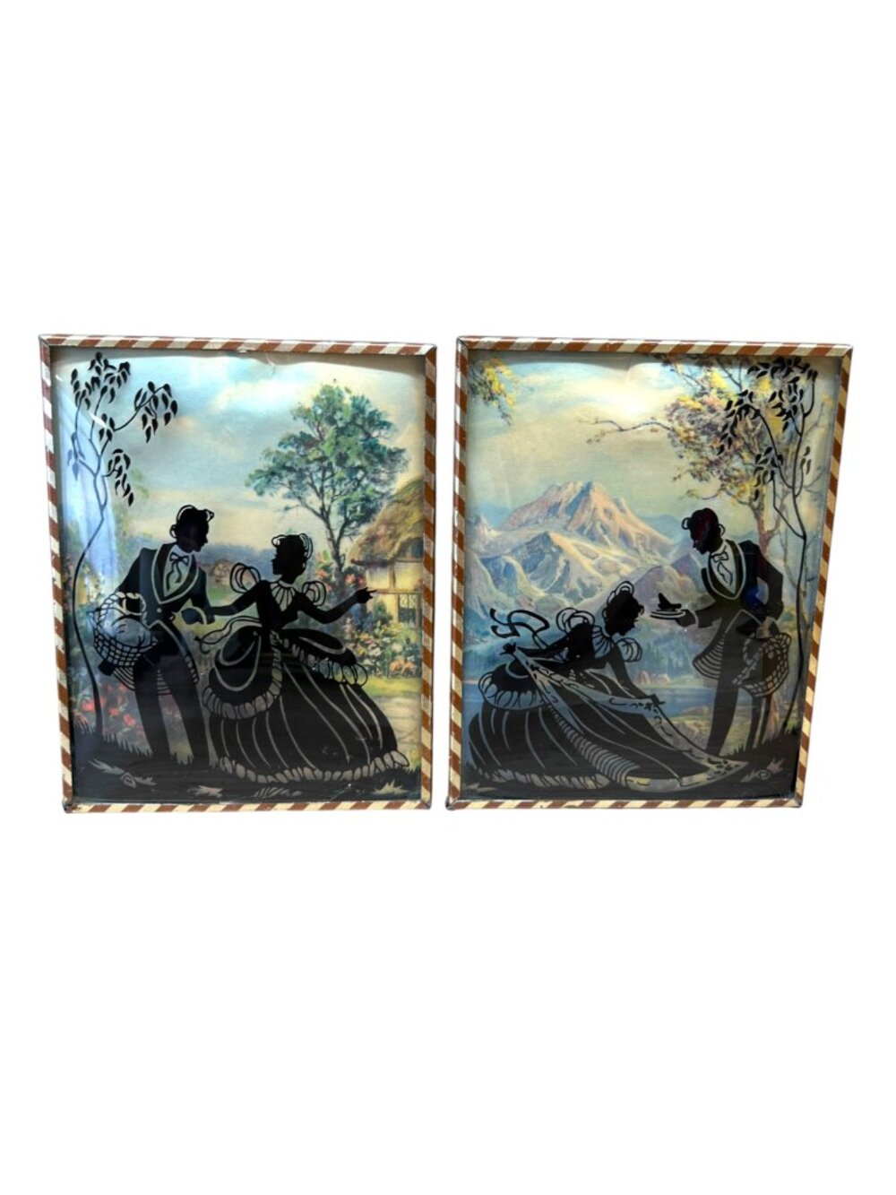 Vintage Silhouette Dome Bubble Glass Art Decor Romantic Scenes Striped Frames